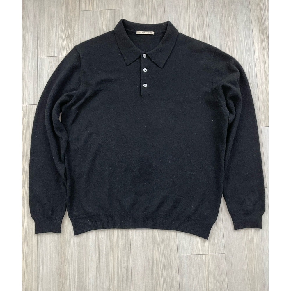 100% Cashmere Long Sleeve Polo Knit Sweater Preppy Cozy